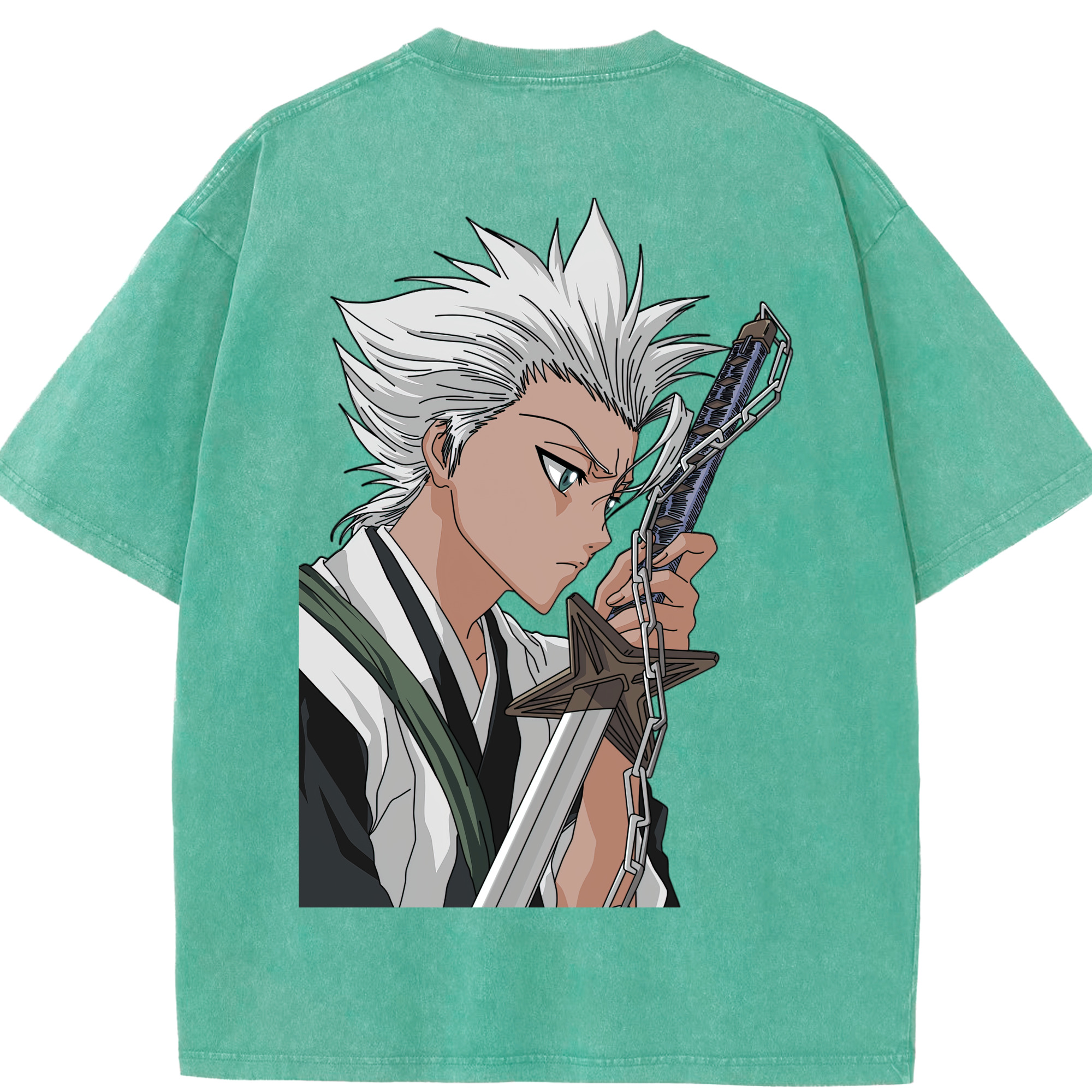 （画像用） ブリーチ 日番谷冬獅郎（ひつがや とうしろう） BLEACH Hitsugaya Toushirou 綿100% ヴィンテージ風 半袖Tシャツ（背面プリント）